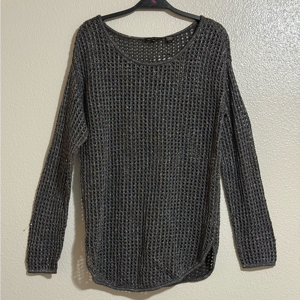 Jeanne Pierre Women’s Open-knit Top Long Sleeve Size M Charcoal Gray NWT
